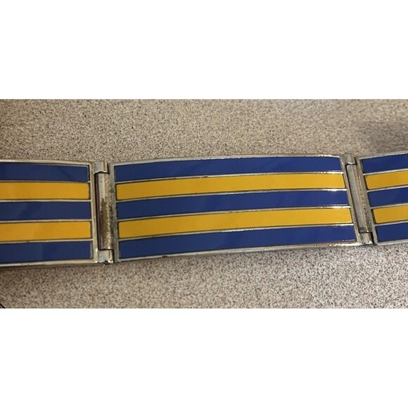 GUCCI Metal/Enamel Buckle Hip Belt Vintage 70s Blue Yellow Stripe main image 9